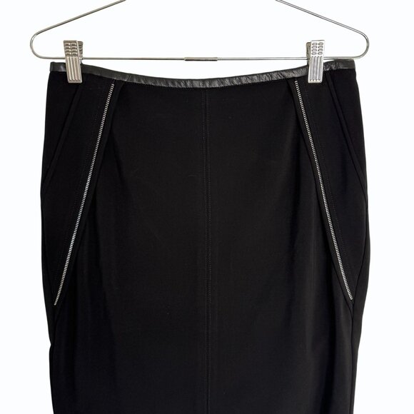 Yigal Azrouël Leather Trim Mini Skirt Size 6 Exposed Zippers Edgy Office Siren - Picture 3 of 11